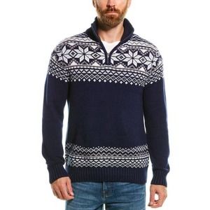 Magaschoni Men's Jacquard 1/4 Zip Mock Neck Pullover Sweater Blue Size Large